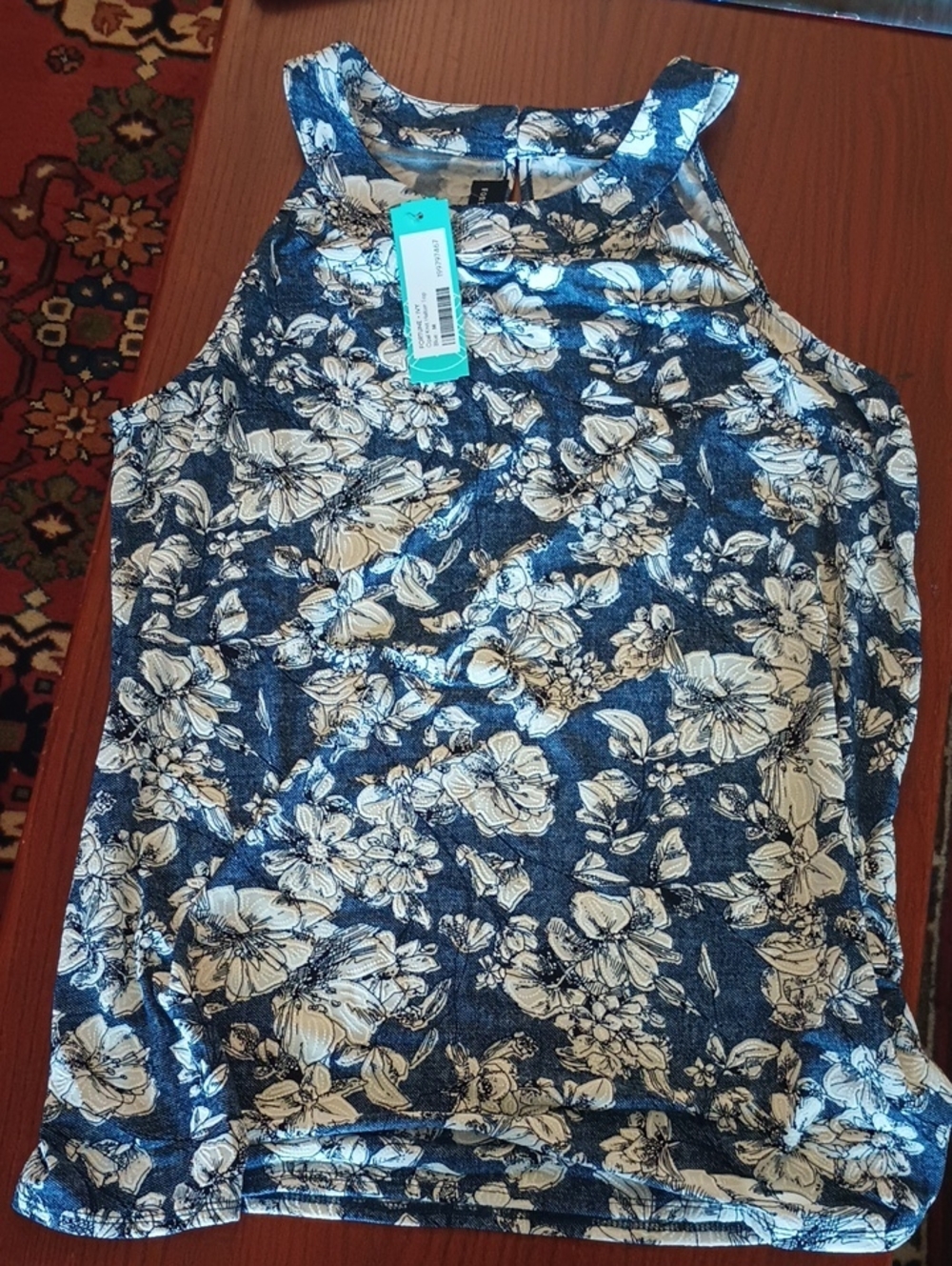 Fortune & Ivy Floral Print Sleeveless Tank Top - Navy & White